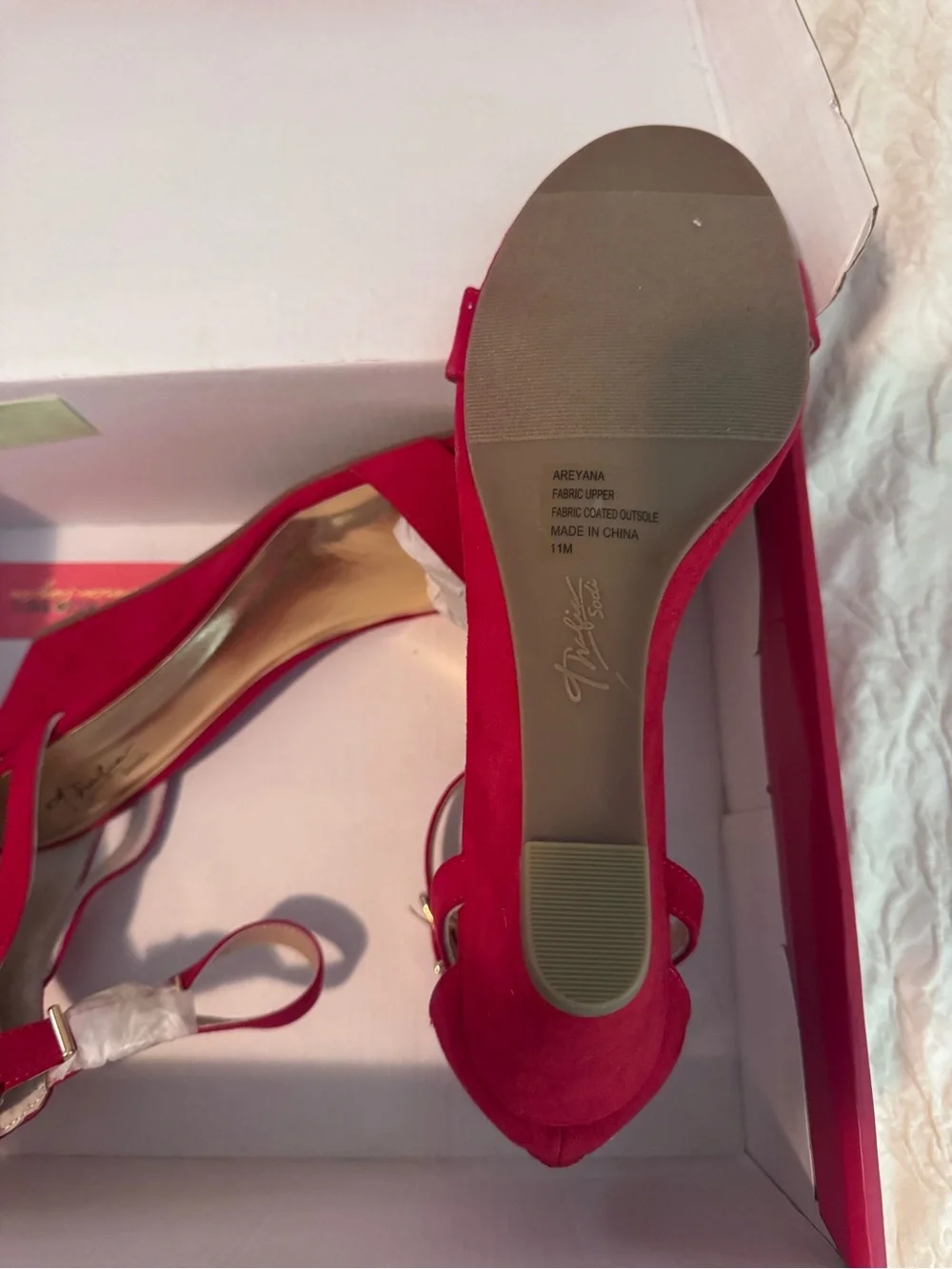 Thalia Sodi Red Sueded Ankle-Strap Wedge Sandals